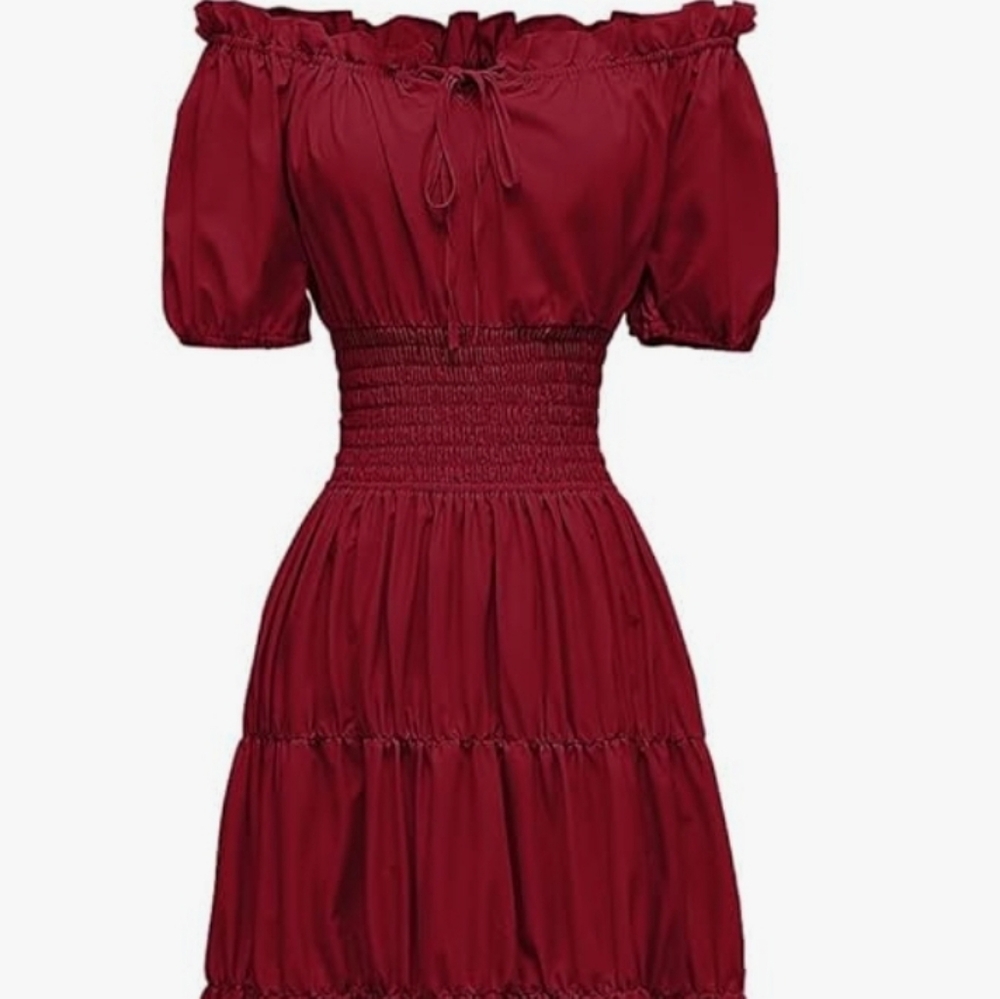 Medeival Red Fantasy Dress, Peasant Dress, Renaissance, Summer Dress